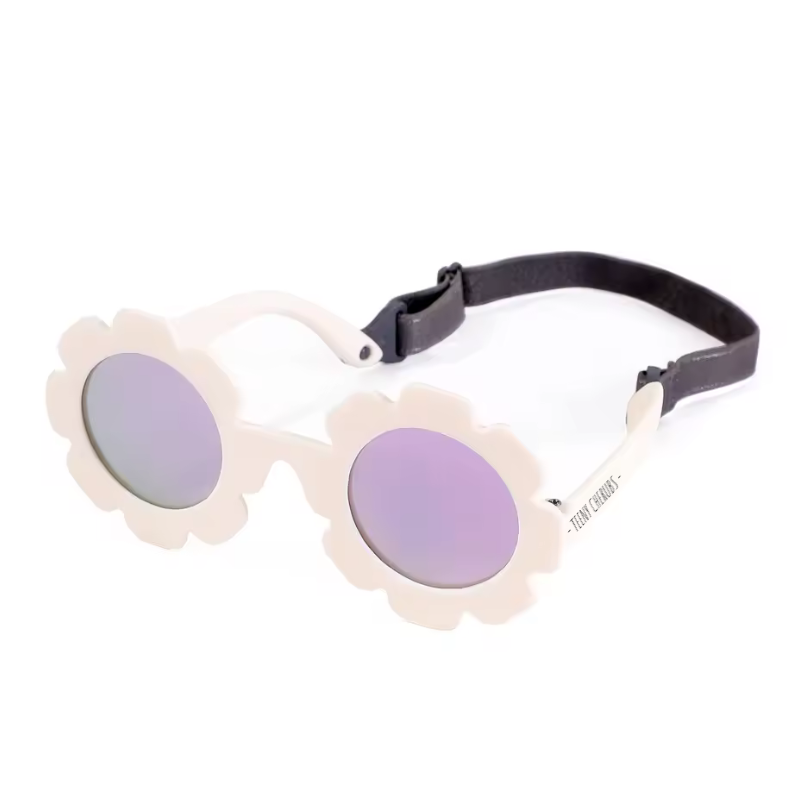 Teeny Baby Polarized Floral Sunglasses with Strap - White Reflective