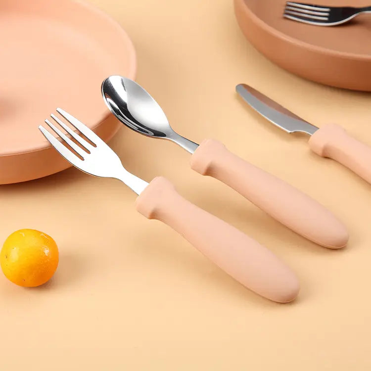 Toddler Junior Stainless Steel Cutlery Set - Apricot