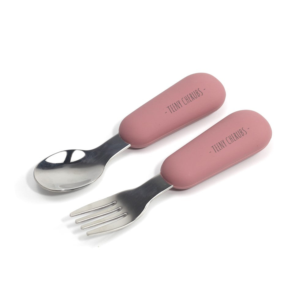 Baby Toddler Self-feeding Stainless Steel Cutlery Set - Rose