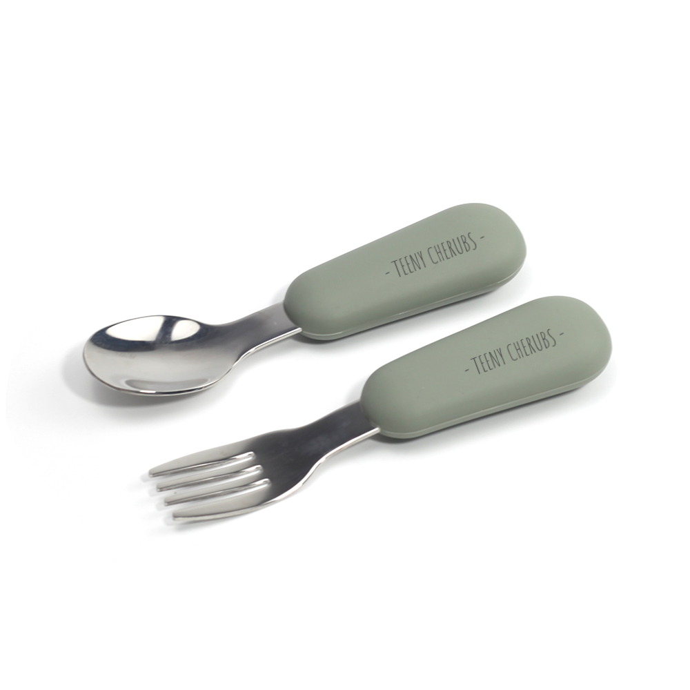 Baby Toddler Self-feeding Stainless Steel Cutlery Set - Sage