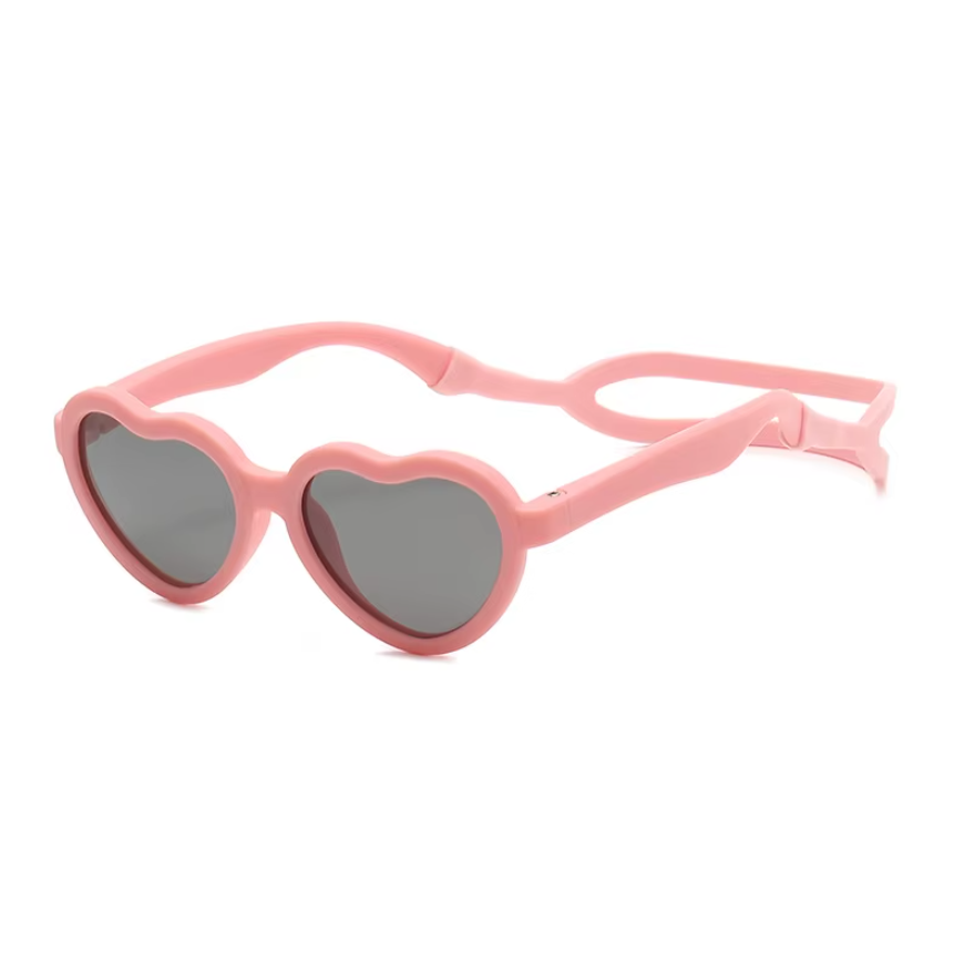 Teeny Baby Heart Polarized Sunglasses With Strap - Dark Pink