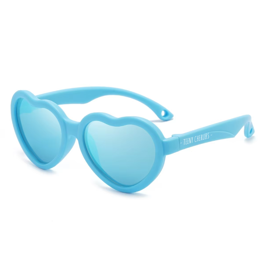 Teeny Baby Heart Polarized Sunglasses With Strap - Blue Reflective