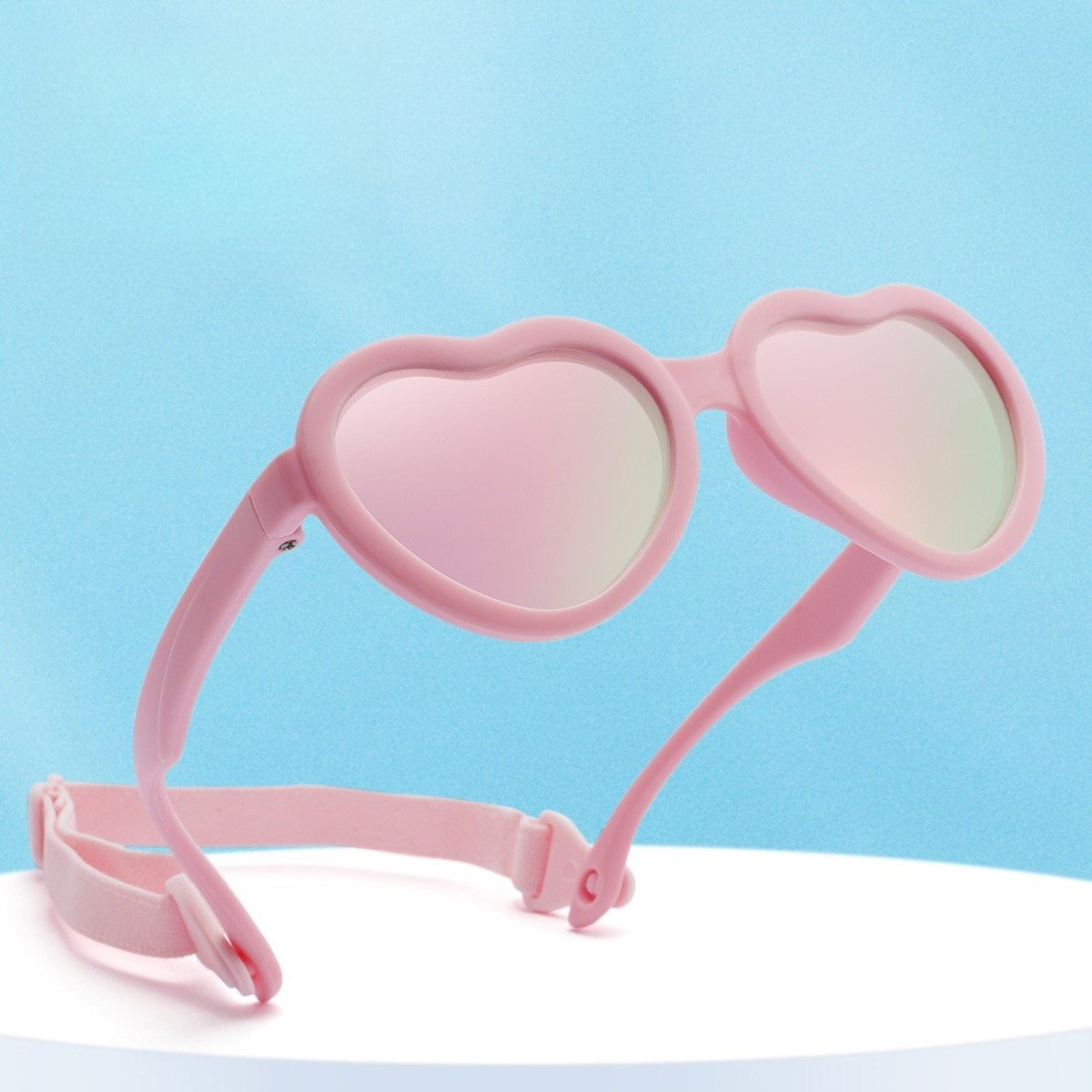 Teeny Baby Heart Polarized Sunglasses With Strap - Pink Reflective