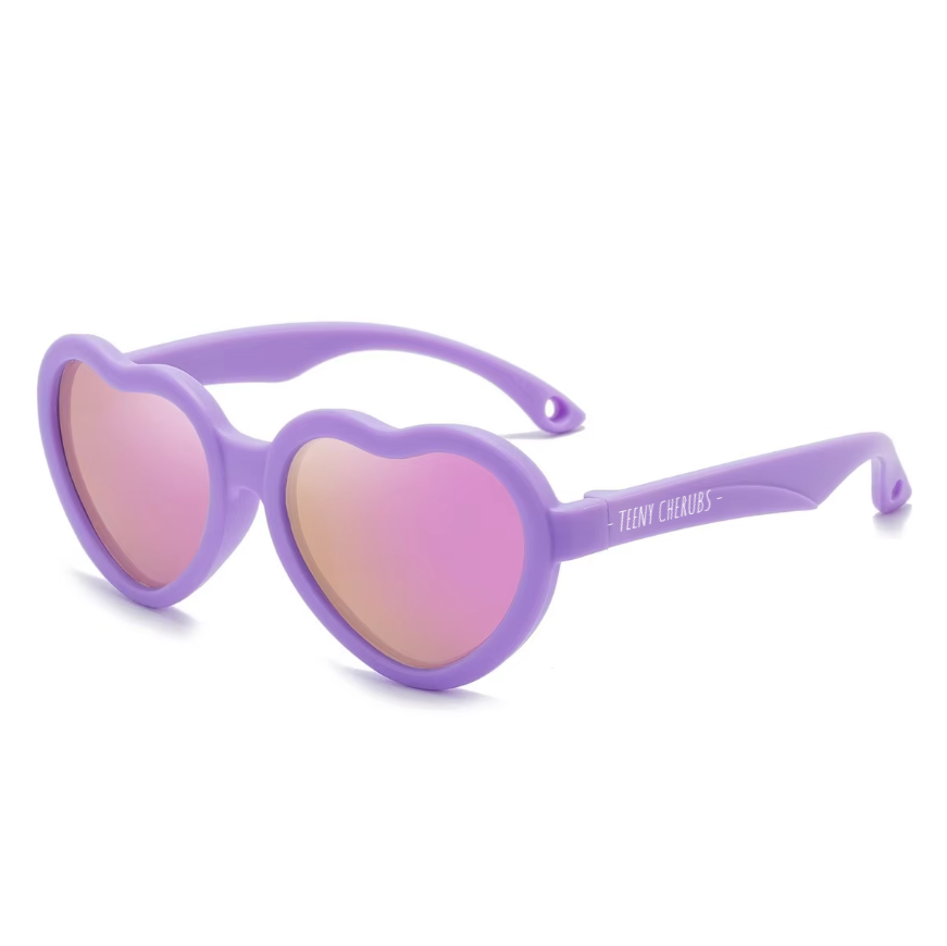 Teeny Baby Heart Polarized Sunglasses With Strap - Violet Reflective