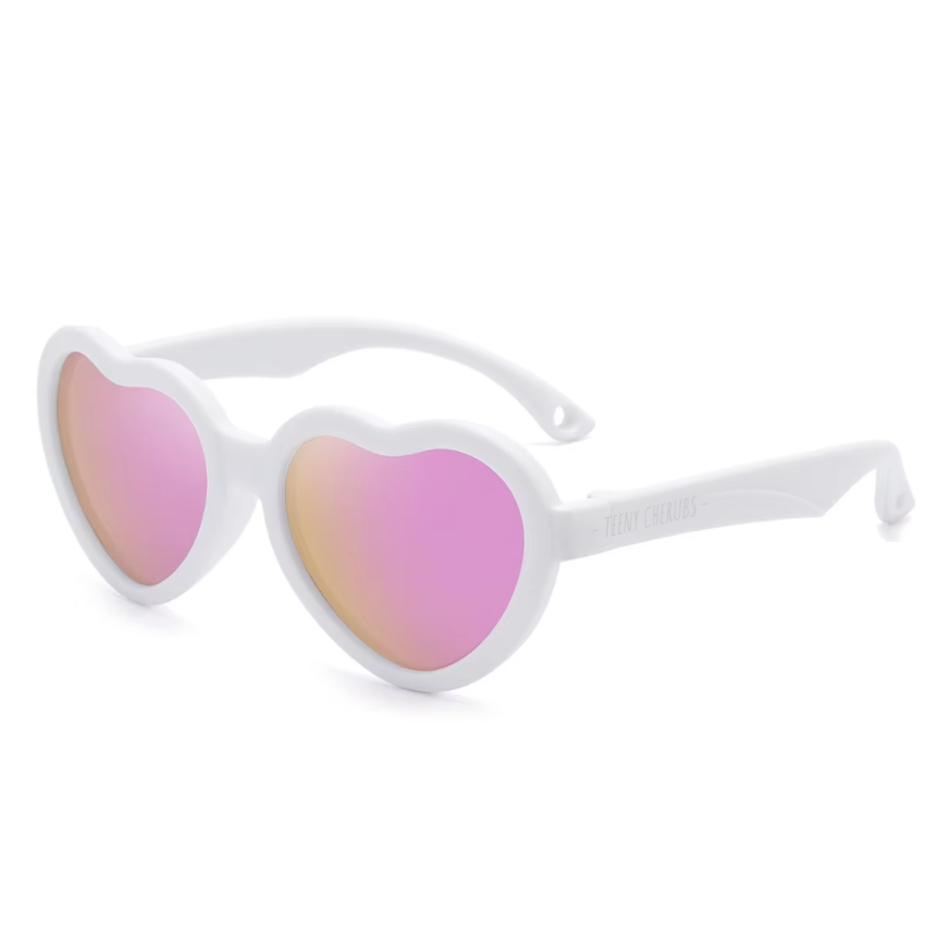 Teeny Baby Heart Polarized Sunglasses With Strap - White Reflective