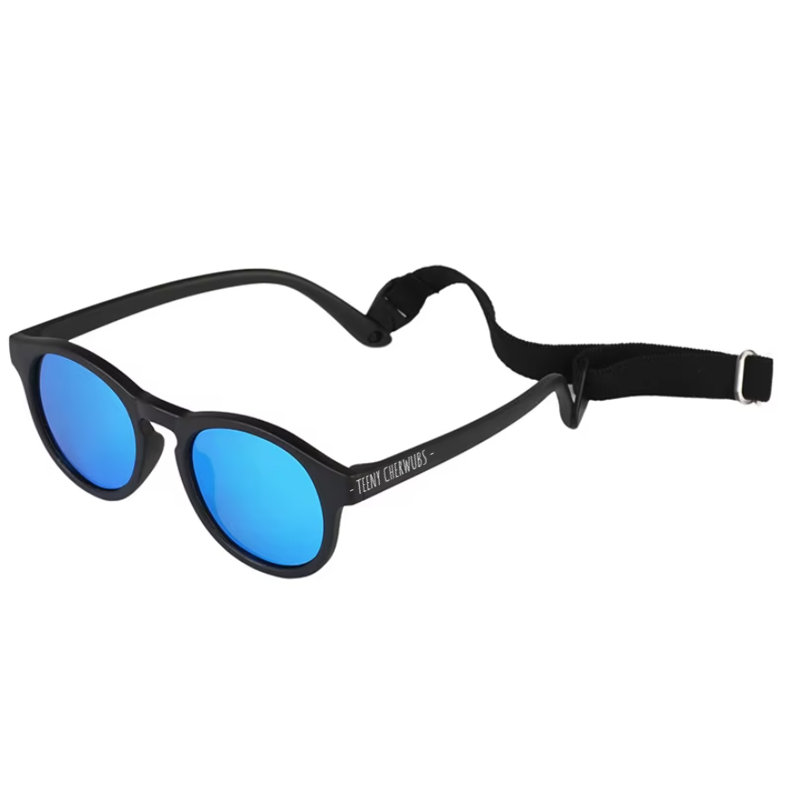 Teeny Baby Keyhole Polarized Sunglasses With Strap - Black Reflective