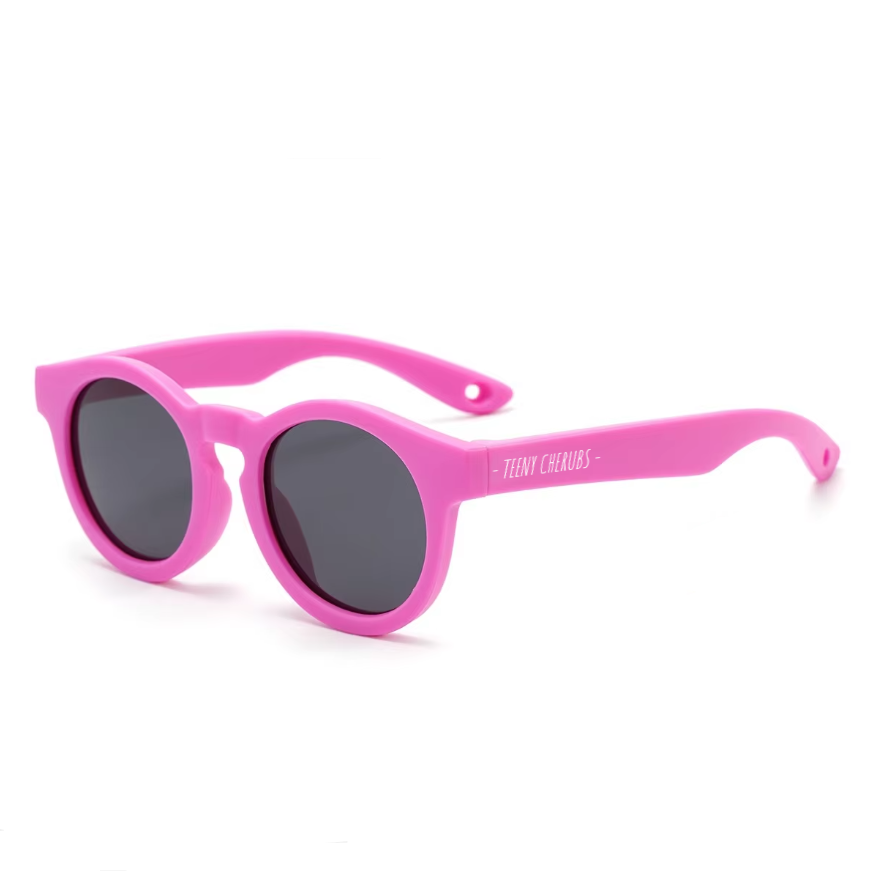 Teeny Baby Keyhole Polarized Sunglasses With Strap - Hot Pink