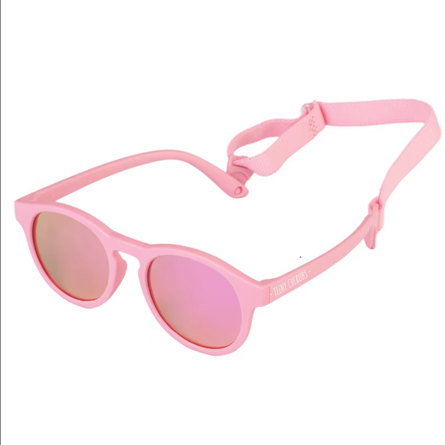 Teeny Baby Keyhole Polarized Sunglasses With Strap - Pink Reflective