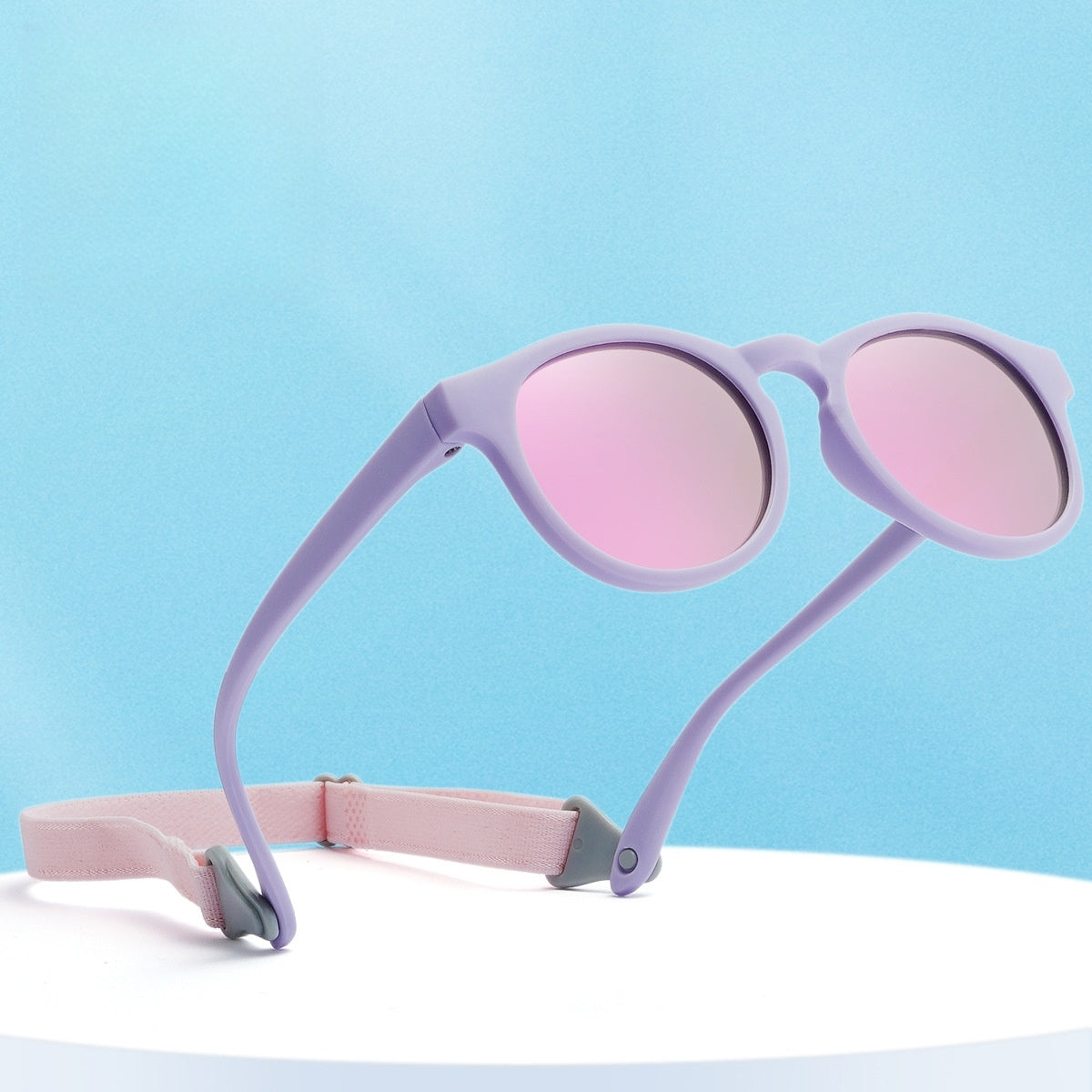 Teeny Baby Keyhole Polarized Sunglasses With Strap - Violet Reflective