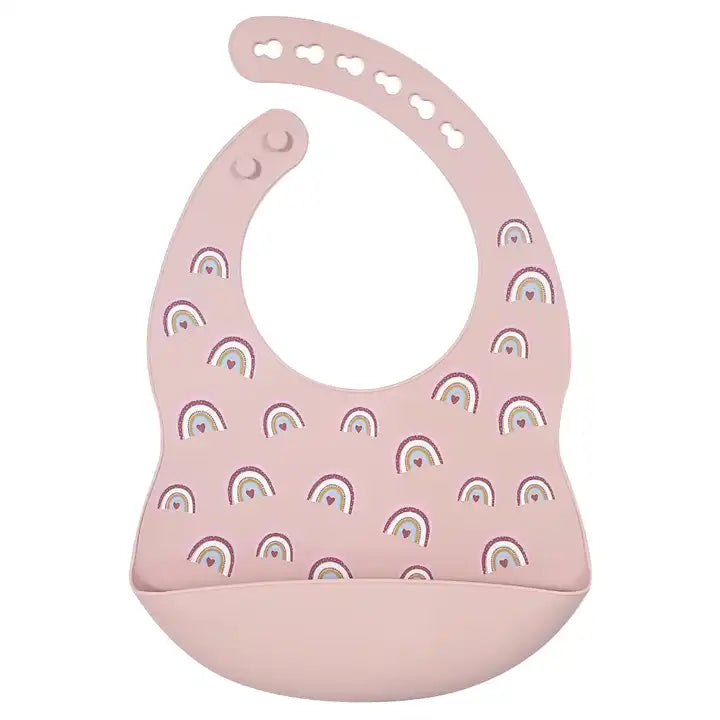 Silicone Waterproof Baby Bib - Dusty Pink Rainbow