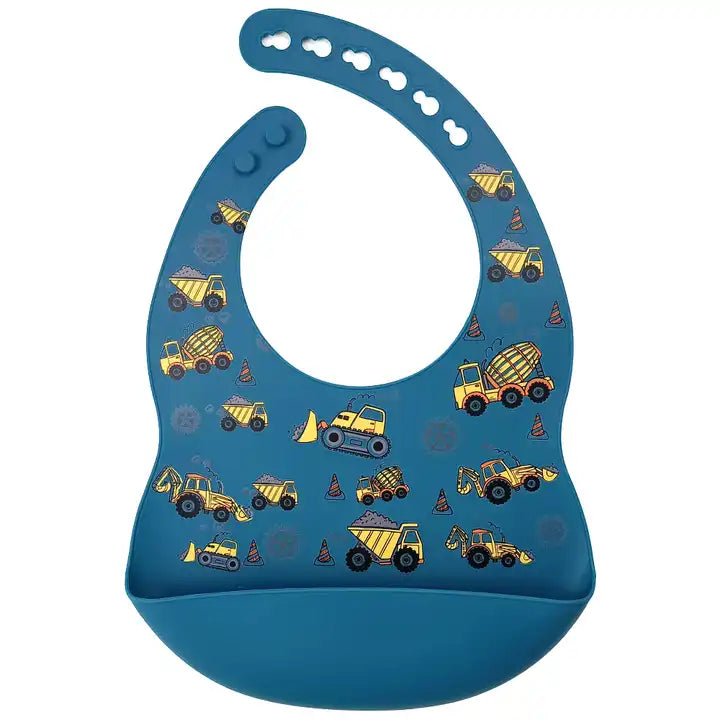 Silicone Waterproof Baby Bib - Ocean Blue Trucks