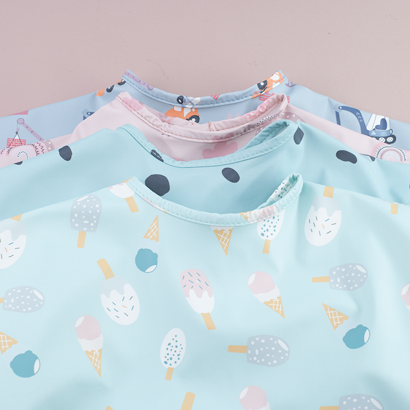 Teeny Baby Long Sleeve Waterproof Apron Smock Bibs Blue Pink Rainbow Tractor Icecream