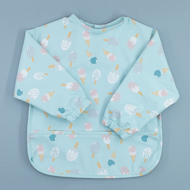 Teeny Baby Long Sleeve Waterproof Apron Smock Bib - Blue Icecream