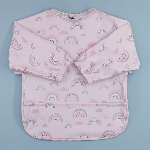 Teeny Baby Long Sleeve Waterproof Apron Smock Bib - Pink Rainbow