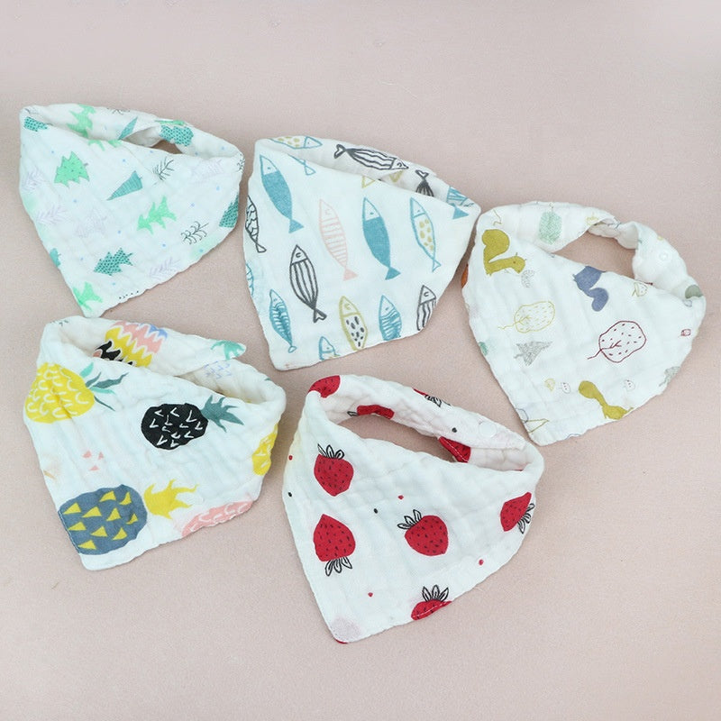 Five White Muslin Cotton Dribble Drool Bandana Bibs