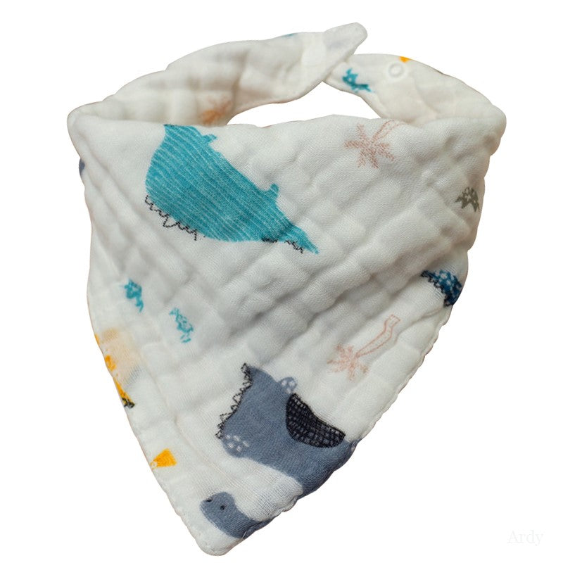Handmade Baby Bandana White Muslin Dribble Bib - Dinosaurs