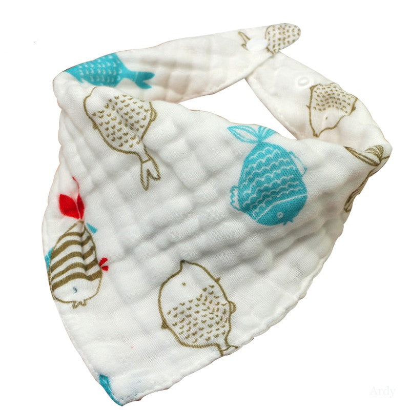 Handmade Baby Bandana White Muslin Dribble Bib - Fish