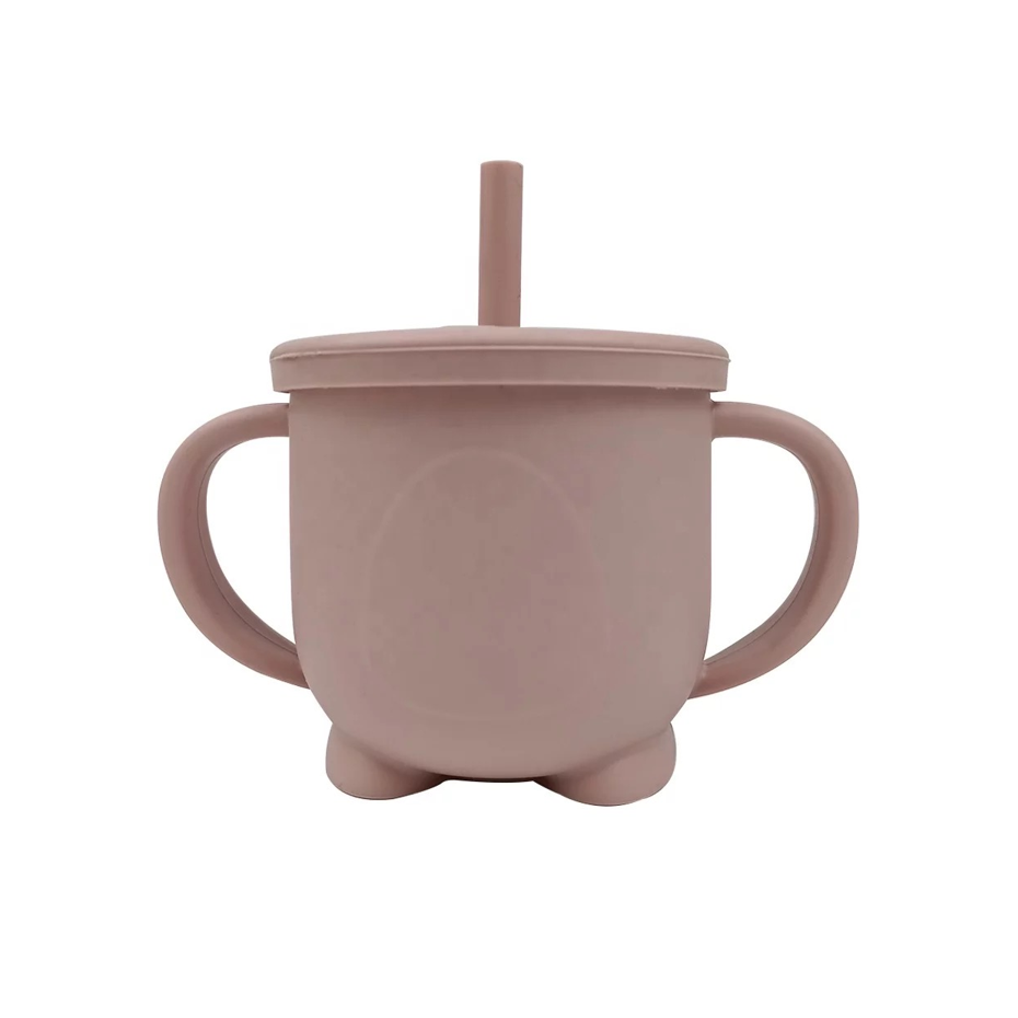 Baby Toddler Silicone Non-spill Sippy Straw Cup First Stage - Dusty Pink