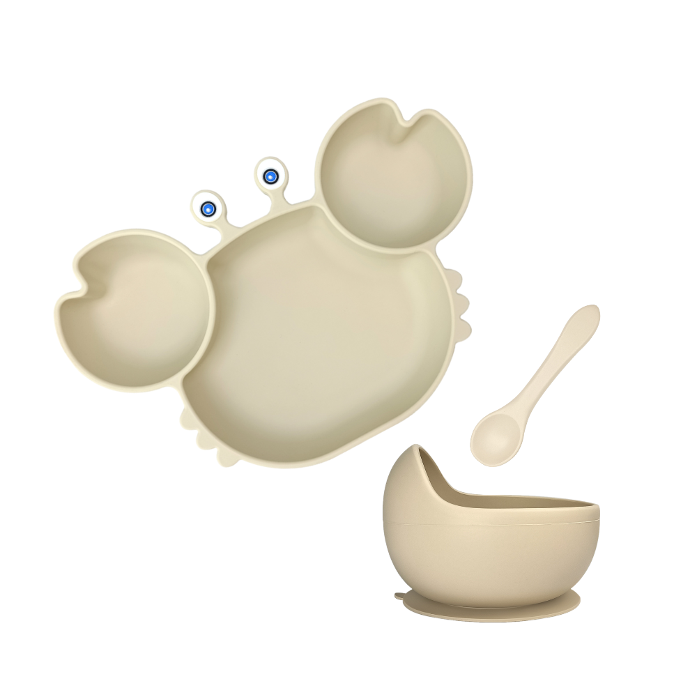 Silicone Baby Feeding Crab Set 3pcs - Beige
