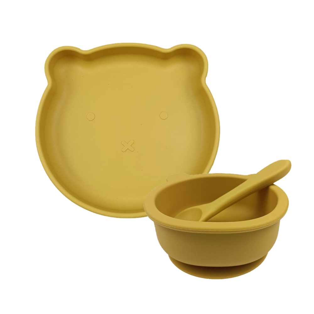 Silicone Baby Toddler Feeding Bear Set 3pcs - Mustard