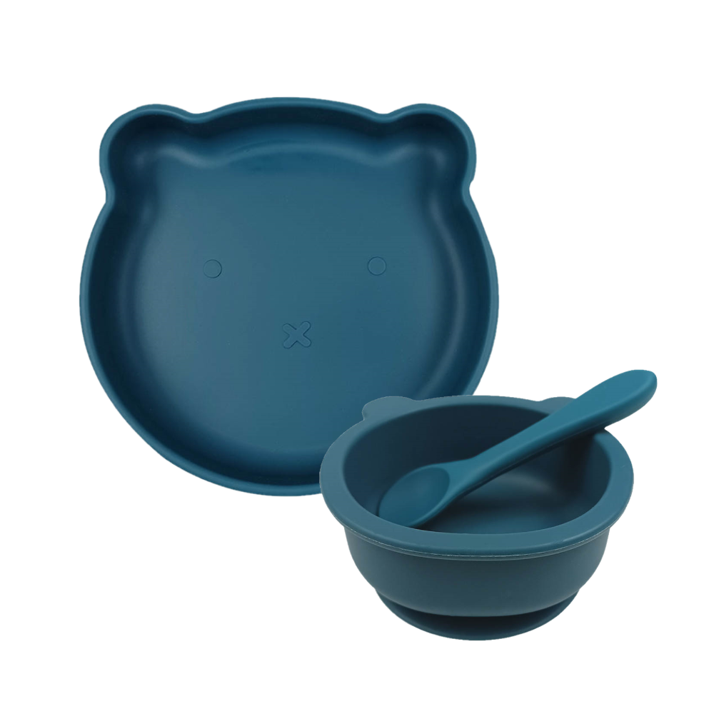 Silicone Baby Toddler Feeding Bear Set 3pcs - Ocean Blue
