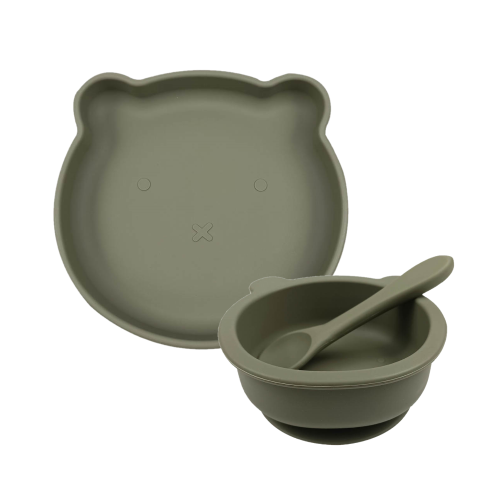 Silicone Baby Toddler Feeding Bear Set 3pcs - Sage