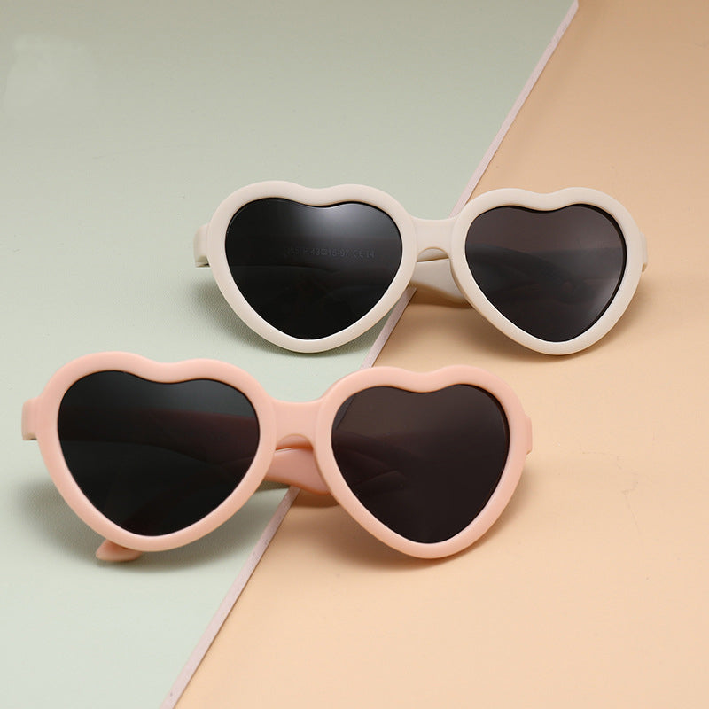 Beige Pink Teeny Baby Heart Polarized Sunglasses With Strap