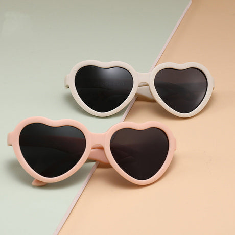 Beige Pink Teeny Baby Heart Polarized Sunglasses With Strap