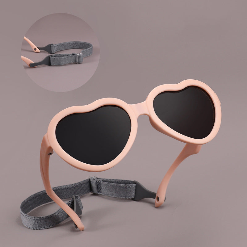Pink Teeny Baby Heart Polarized Sunglasses With Strap