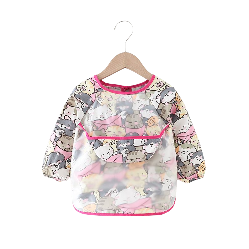 Teeny Baby Long Sleeve Apron Smock Bib - Pink Cats