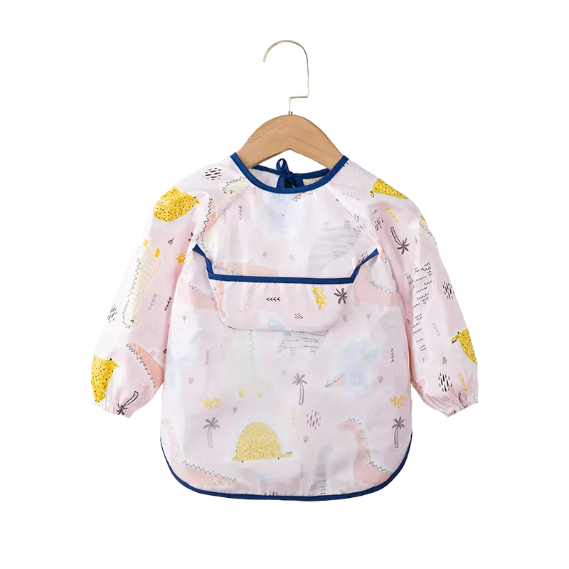 Teeny Baby Toddler Long Sleeve Apron Smock Bib - Pink Dinosaurs
