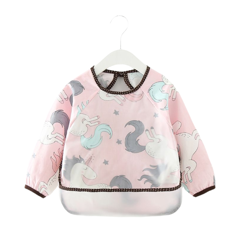 Baby Toddler Feeding Long Sleeve Apron Smock Bib - Pink Unicorn