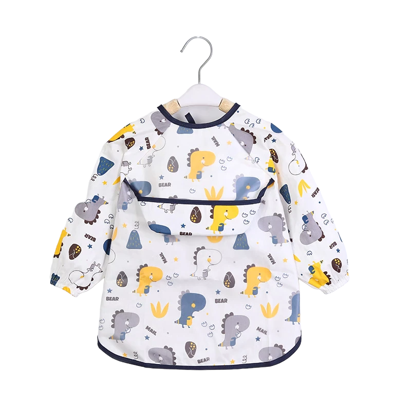 Teeny Baby Toddler Long Sleeve Apron Smock Bib - Yellow Dinosaurs