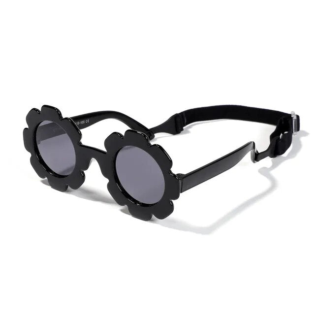 Teeny Baby Polarized Floral Sunglasses with Strap - Black