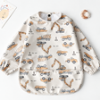 Teeny Baby Long Sleeve Waterproof Apron Smock Bib - Beige Tractors