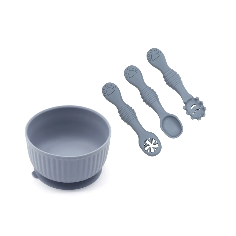 Silicone Baby Ramekin Suction Bowl Learner Set - Light Grey