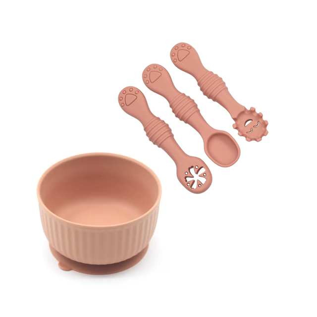 Silicone Baby Ramekin Suction Bowl Learner Set - Muted Clay