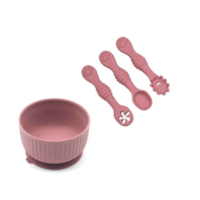 Silicone Baby Ramekin Suction Bowl Learner Set - Powder Rose