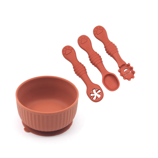 Silicone Baby Ramekin Suction Bowl Learner Set - Raw Sienna