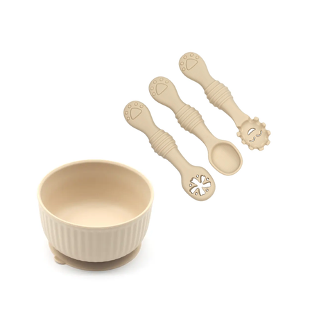 Silicone Baby Ramekin Suction Bowl Learner Set - Beige