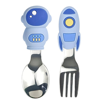 Baby Toddler Stainless Steel Cutlery Set - Astronaut Blue