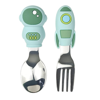 Baby Toddler Stainless Steel Cutlery Set - Astronaut Green