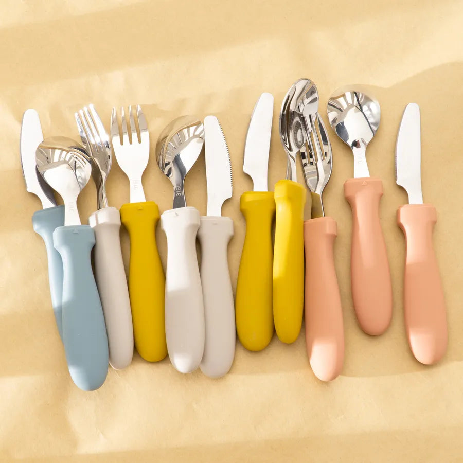 Toddler Junior Stainless Steel Cutlery Set Ether Beige Mustard Muted