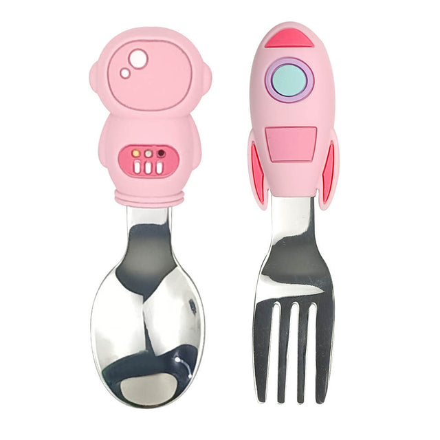 Baby Toddler Stainless Steel Cutlery Set - Astronaut Pink
