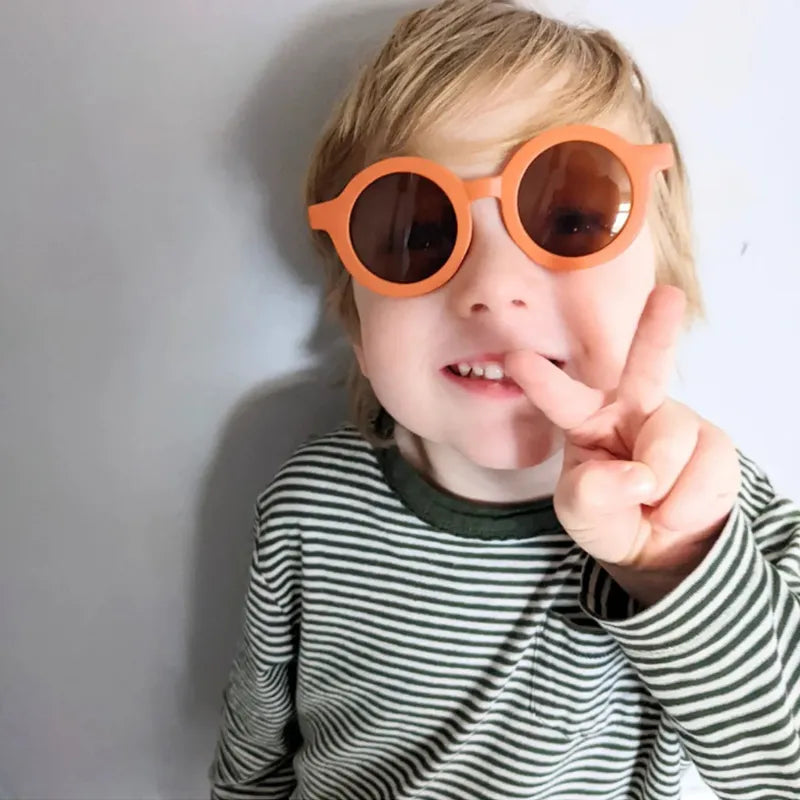 Toddler Wearing Flexible Polarized Round Sunglasses Orange