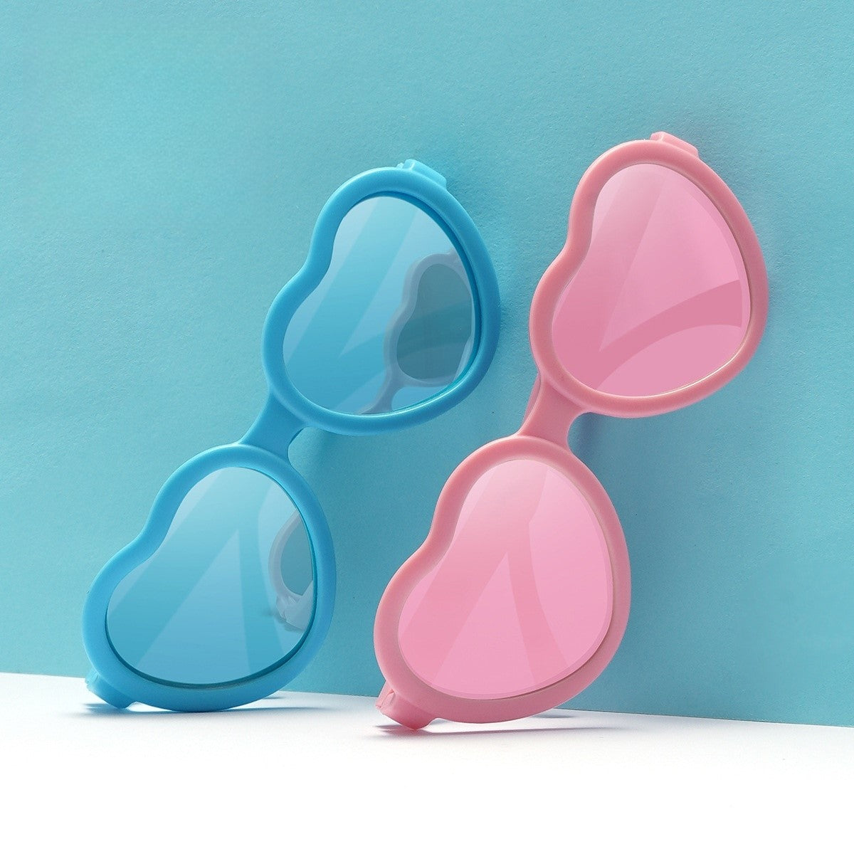 Teeny Baby Heart Polarized Sunglasses With Strap - Pink Blue Reflective
