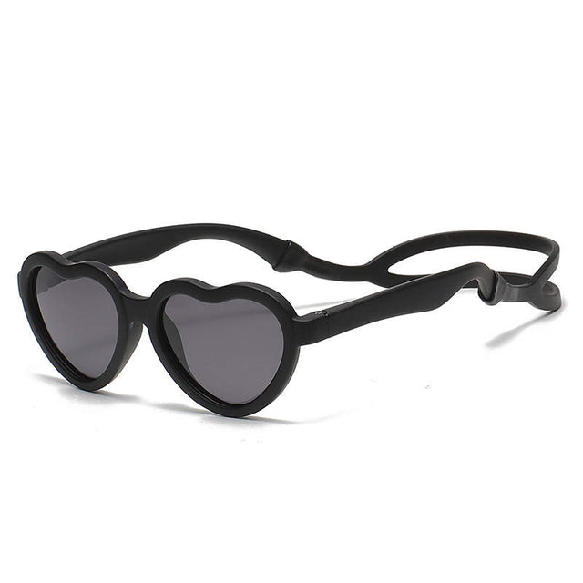 Teeny Toddler Junior Heart Polarized Sunglasses With Strap - Black