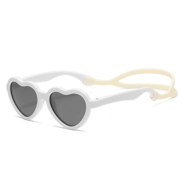 Teeny Toddler Junior Heart Polarized Sunglasses With Strap - White