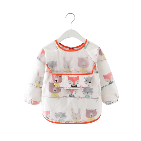 Teeny Baby Long Sleeve Apron Smock Bib - Forest Animals