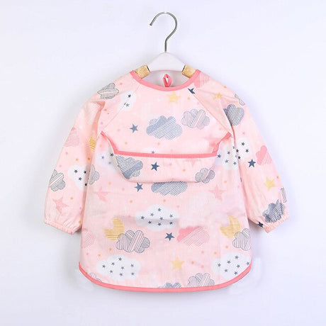 Teeny Baby Long Sleeve Apron Smock Bib - Pink Swan